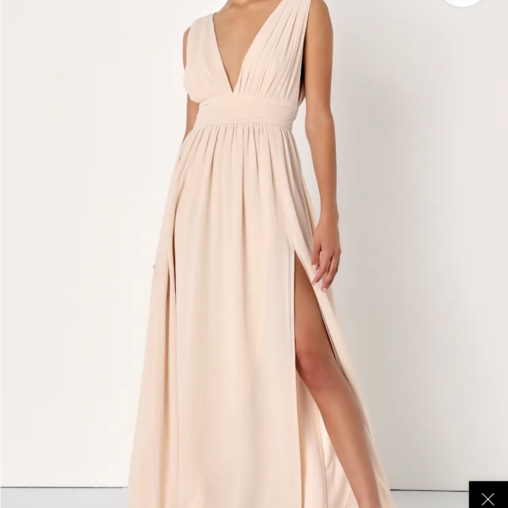 Lulu's Cream Maxi Dress with Slit - Picture 5 of 10